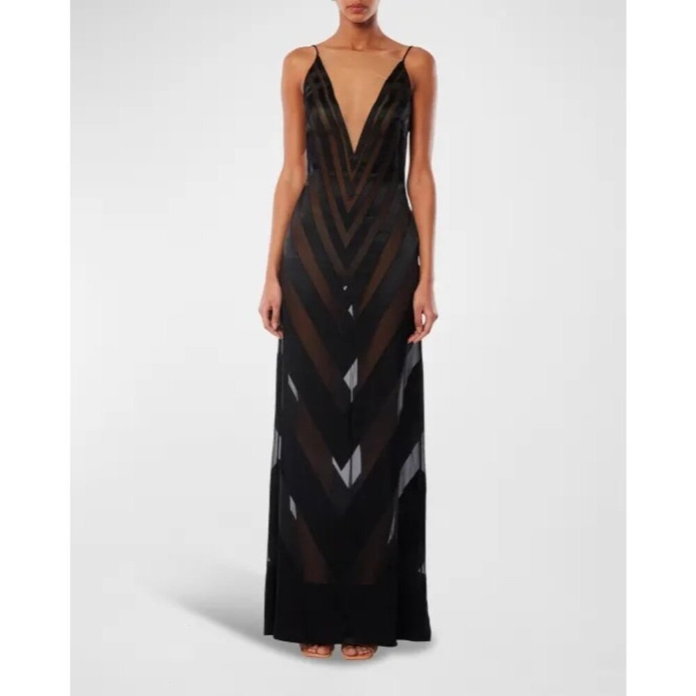 Casablanca Chevron Silk Devore Evening Gown Black Size 36 NWT - Picture 2 of 8